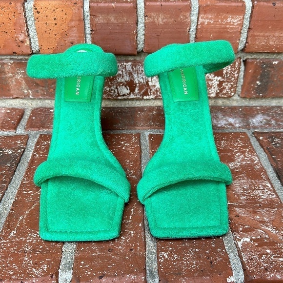 Good American Women's Terry Slip On Green & Gold High Heel Sandals Size 10 - Picture 2 of 8